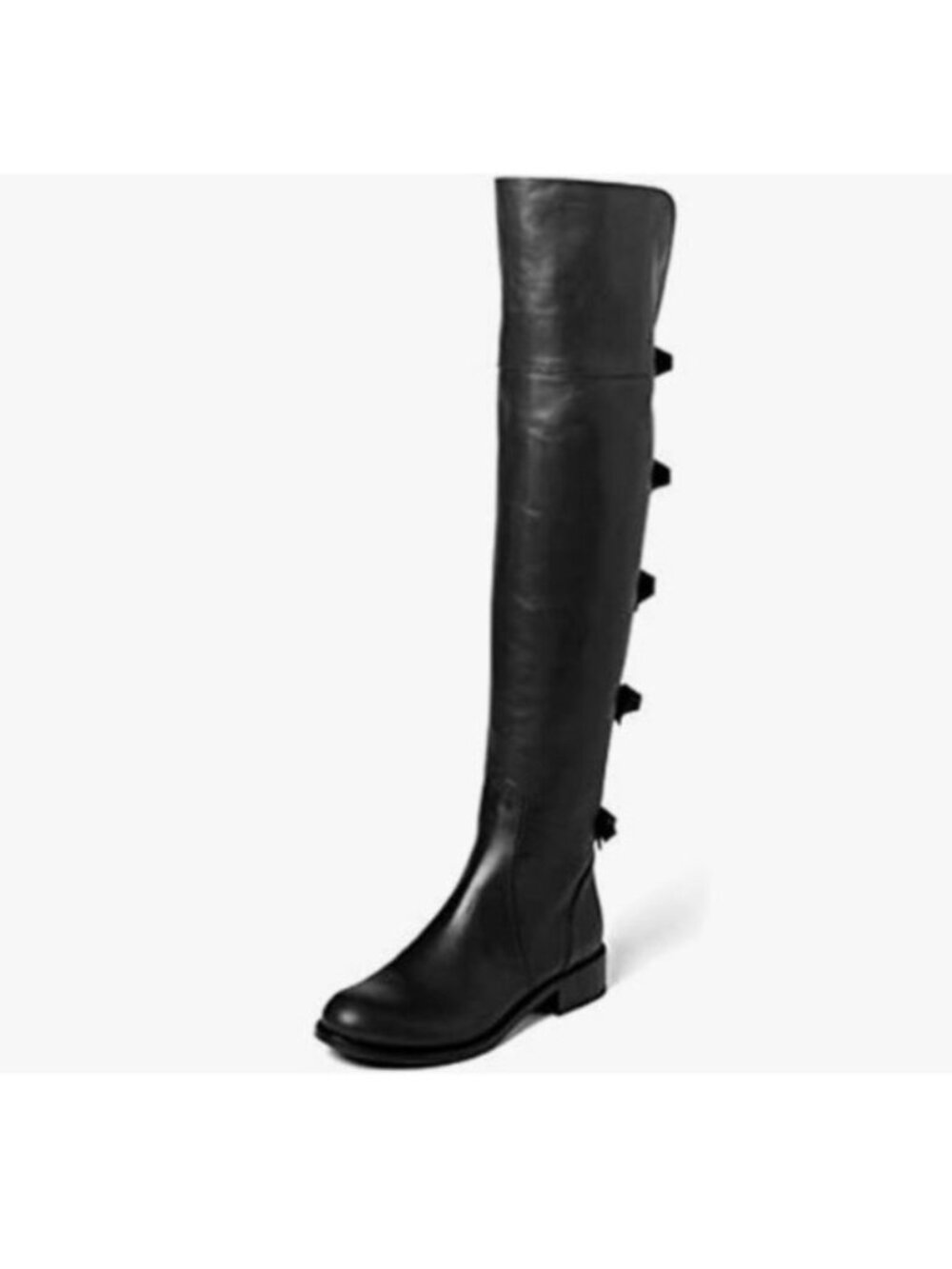 XYD Women Over The Knee Thigh High Boots Chunky Heel Round Toe Bowknots Black